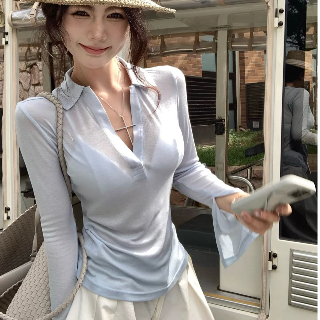 2025夏季新款时尚打底长袖上衣气质签收洋气休闲百搭外穿薄款上衣