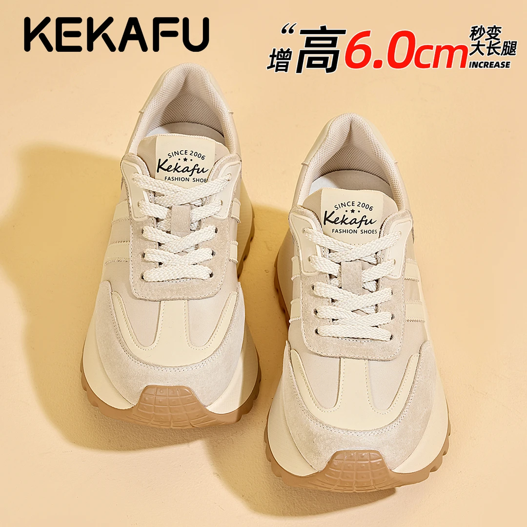 珂卡芙6.0CM增高厚底真皮老爹鞋2025秋季新款小蛮腰防滑旅游鞋女