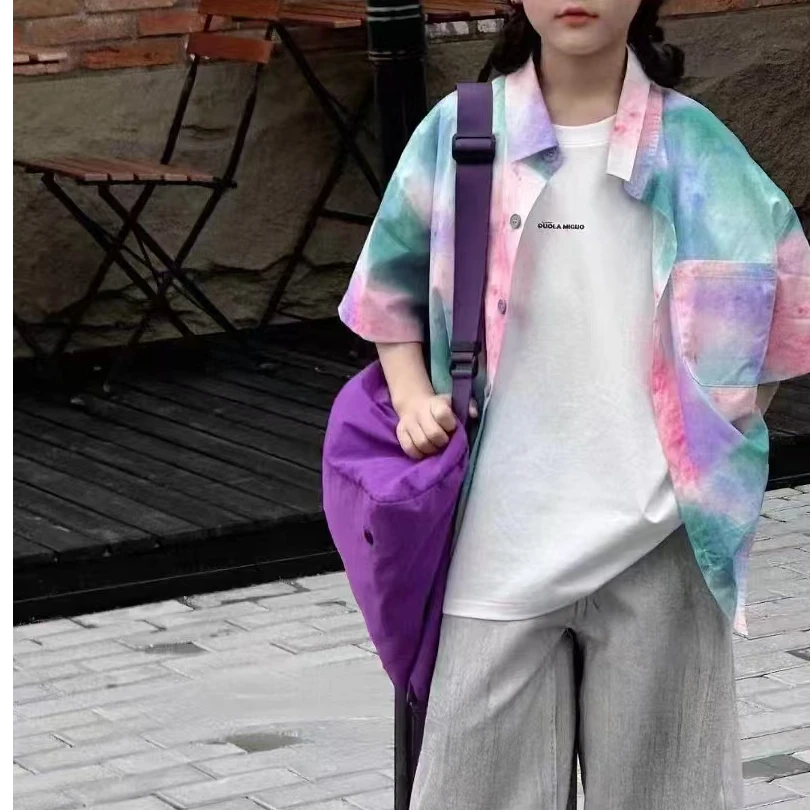 夏季新款百搭潮流时尚扎染儿童衬衫