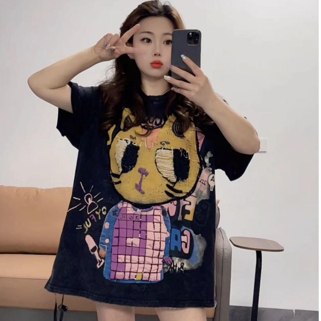 12875小景推荐-欧版时尚炒色亮片小猫短袖-37922