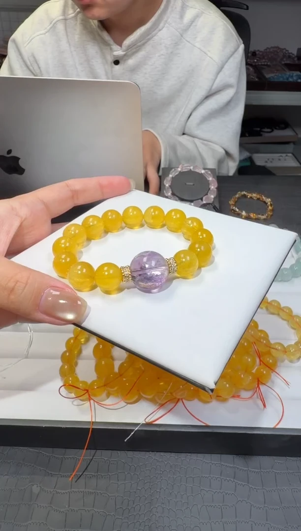 未镶嵌手链萤石金丝雀黄萤石diy玻利维亚手串