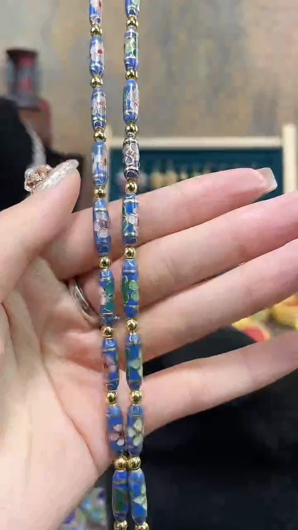 漾非遗手工景泰蓝竹节项链湖蓝