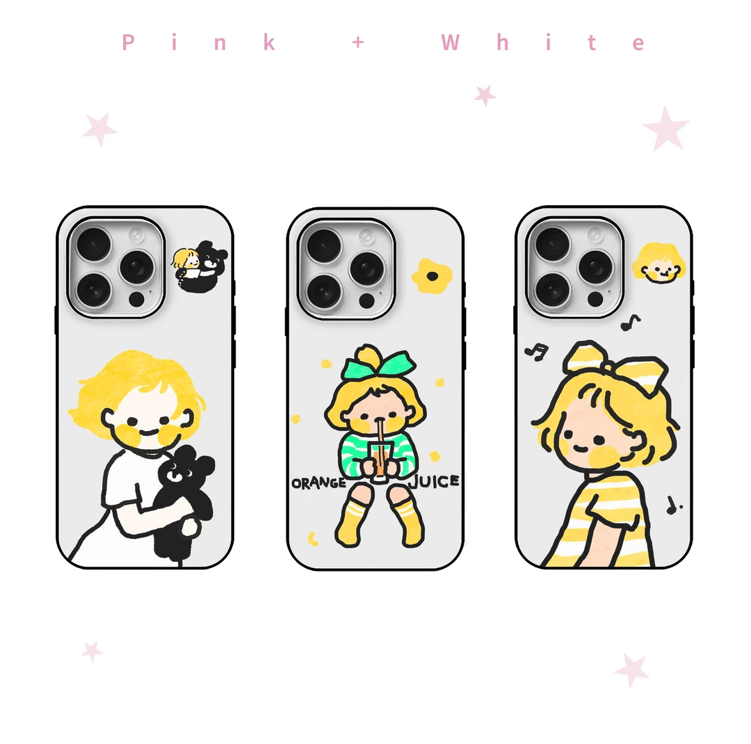 Pink+White 亚克力可爱创意小女孩磁吸适用于iphone16pro手机壳