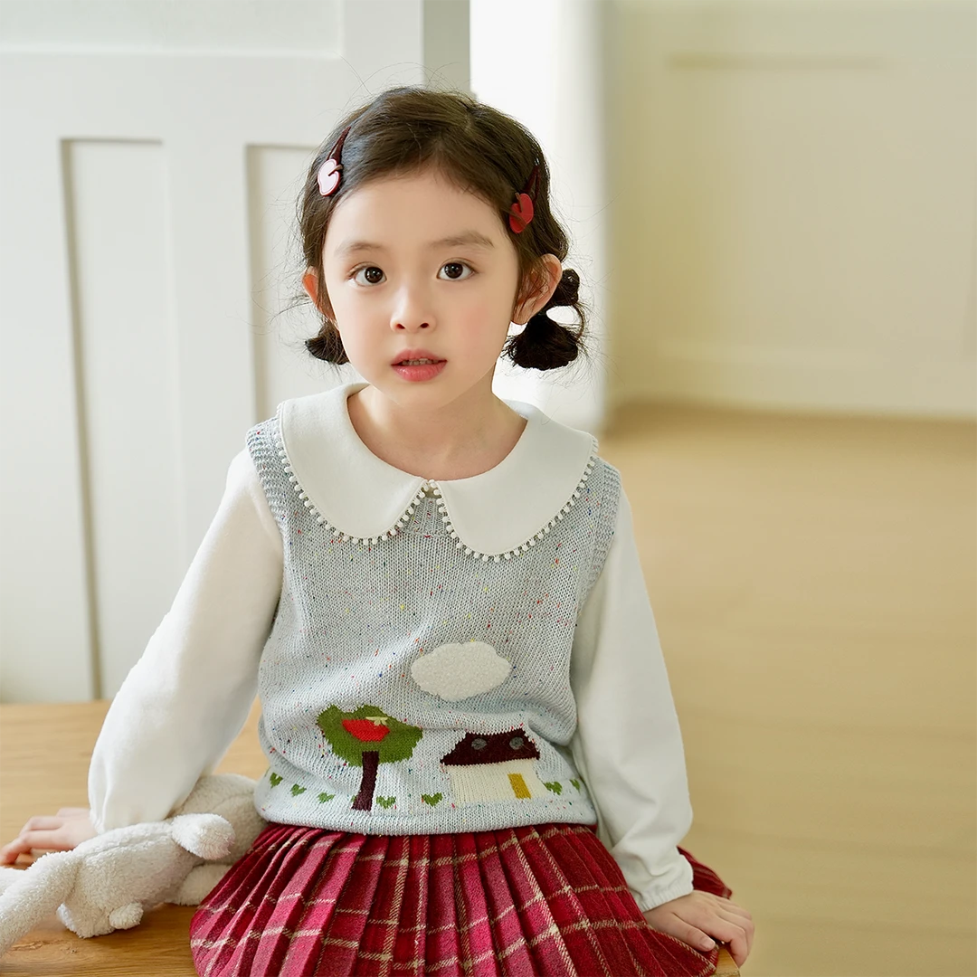 现货【童趣】7686女童春秋针织马甲舒适洋气百搭女孩毛衣背心