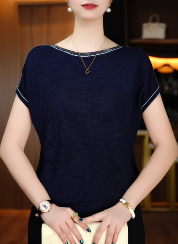 国颐 新款春夏针织衫短袖女高端显瘦显白百搭时尚上衣V25Q843