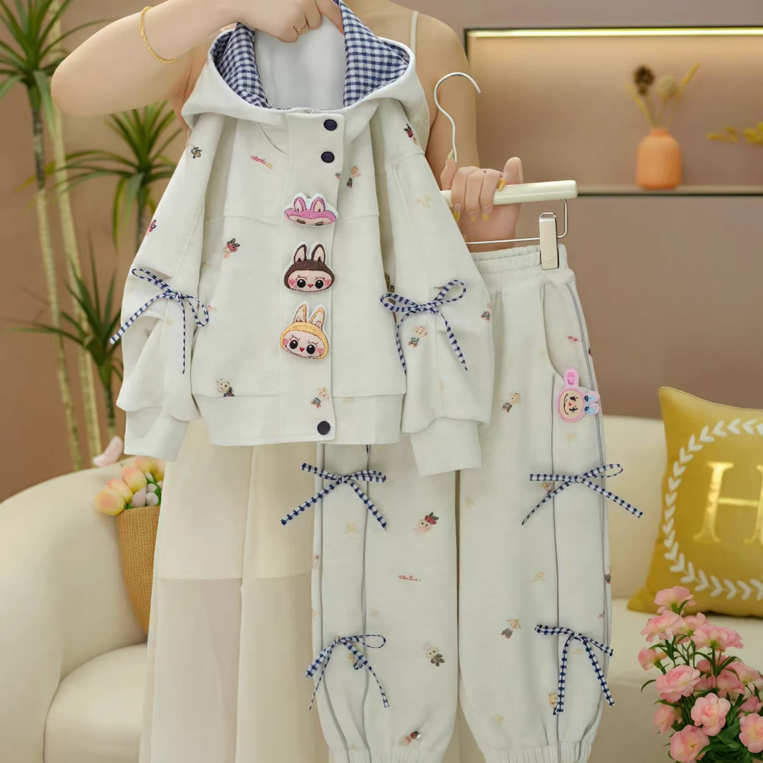 女童秋季网红爆款套装2025新款洋气中小童拉布布卡通外套两件套潮