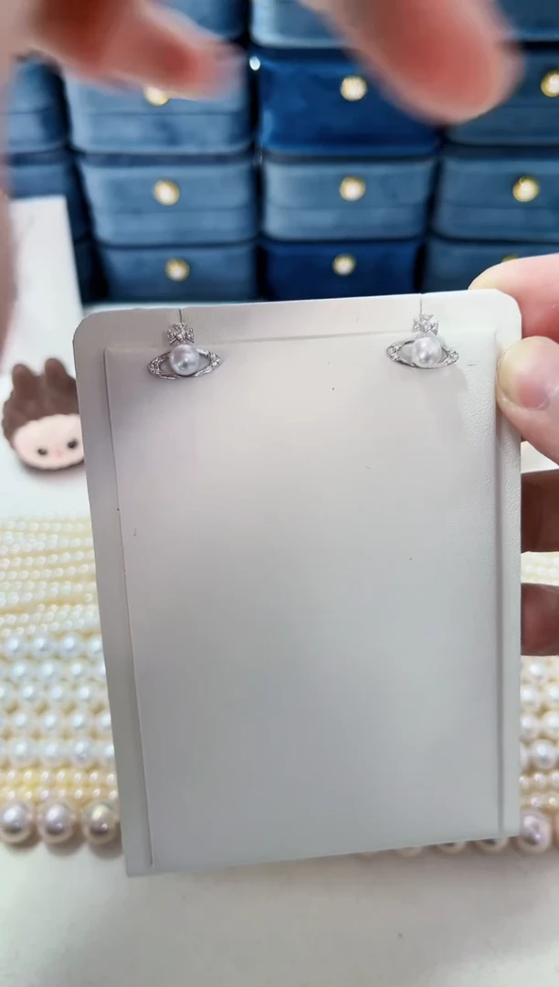 银S925镶嵌耳钉淡水珍珠多样性发一0227