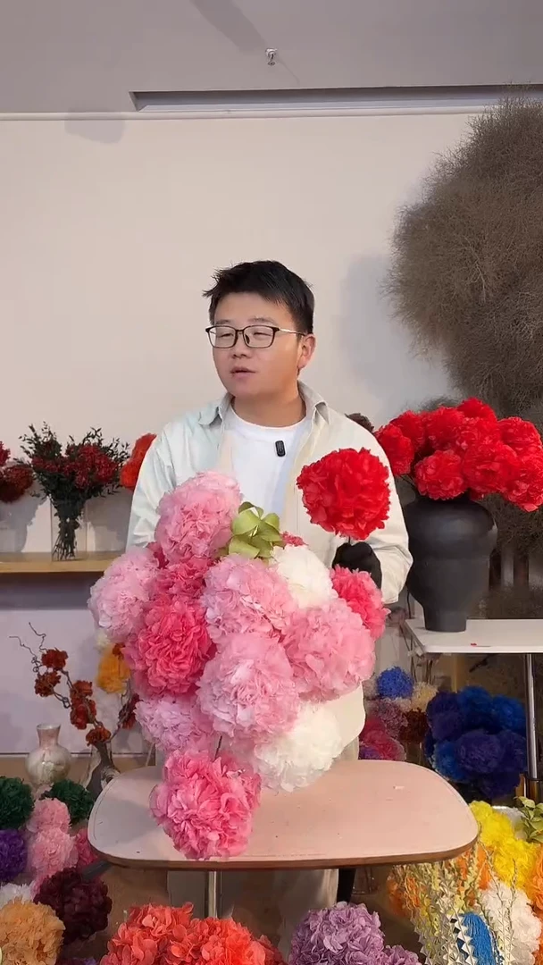 漂色永生大叶绣球花球6枝—深粉2/浅粉2/红2