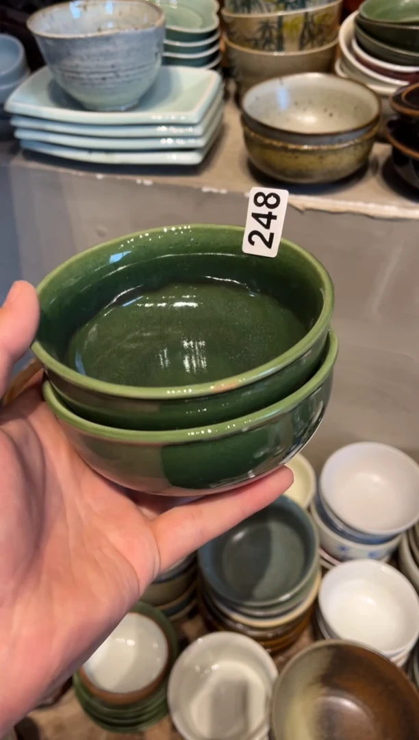 【闪购商品】瓷片248翠绿手工反边小碗2个