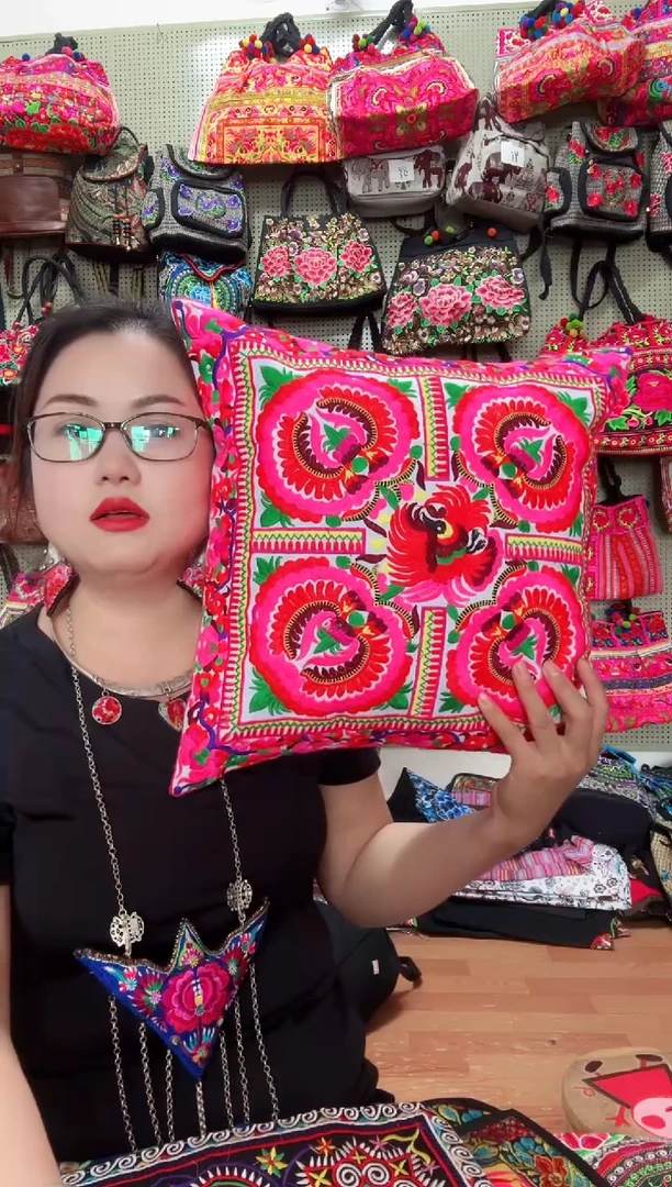 棉麻抱枕套毛线绣