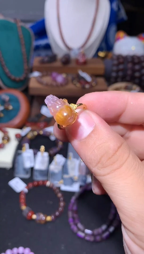 银S925镶嵌珠宝半成品水晶睿****️极光紫钛戒指