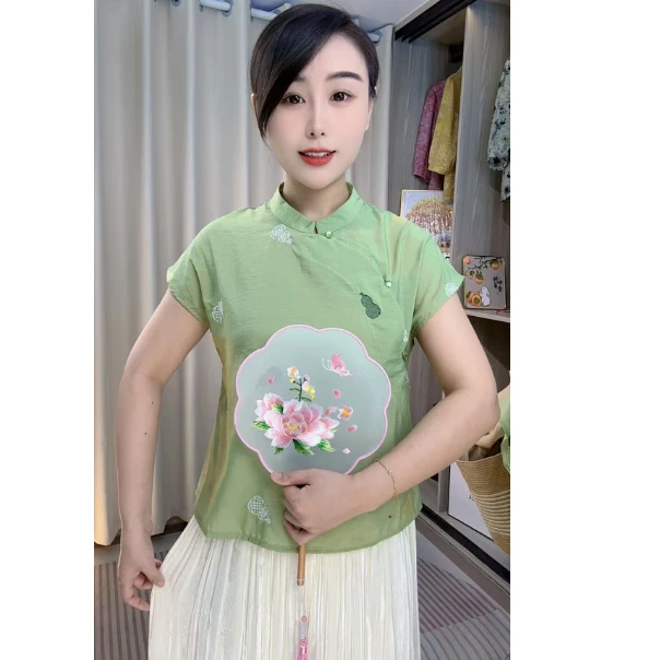葫芦夏季新款复古斜襟盘扣衬衫女新中式国风上衣