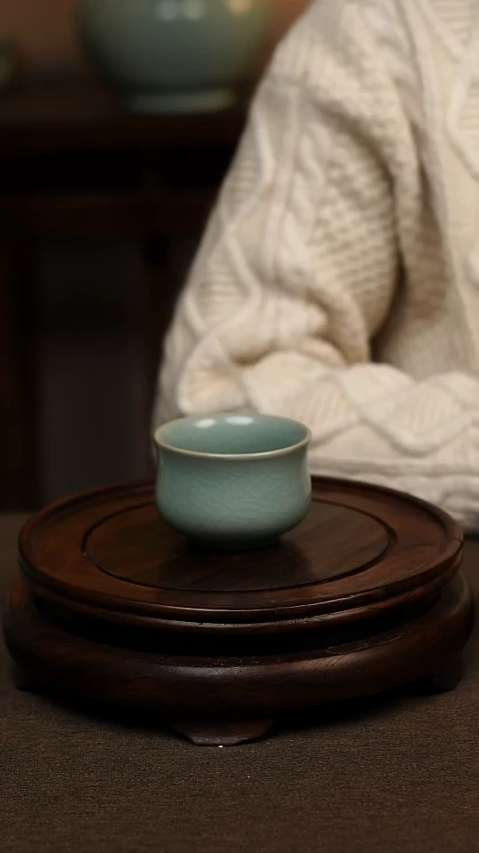 瓷片仿古天青玉兰杯80ml 微瑕 不带礼盒