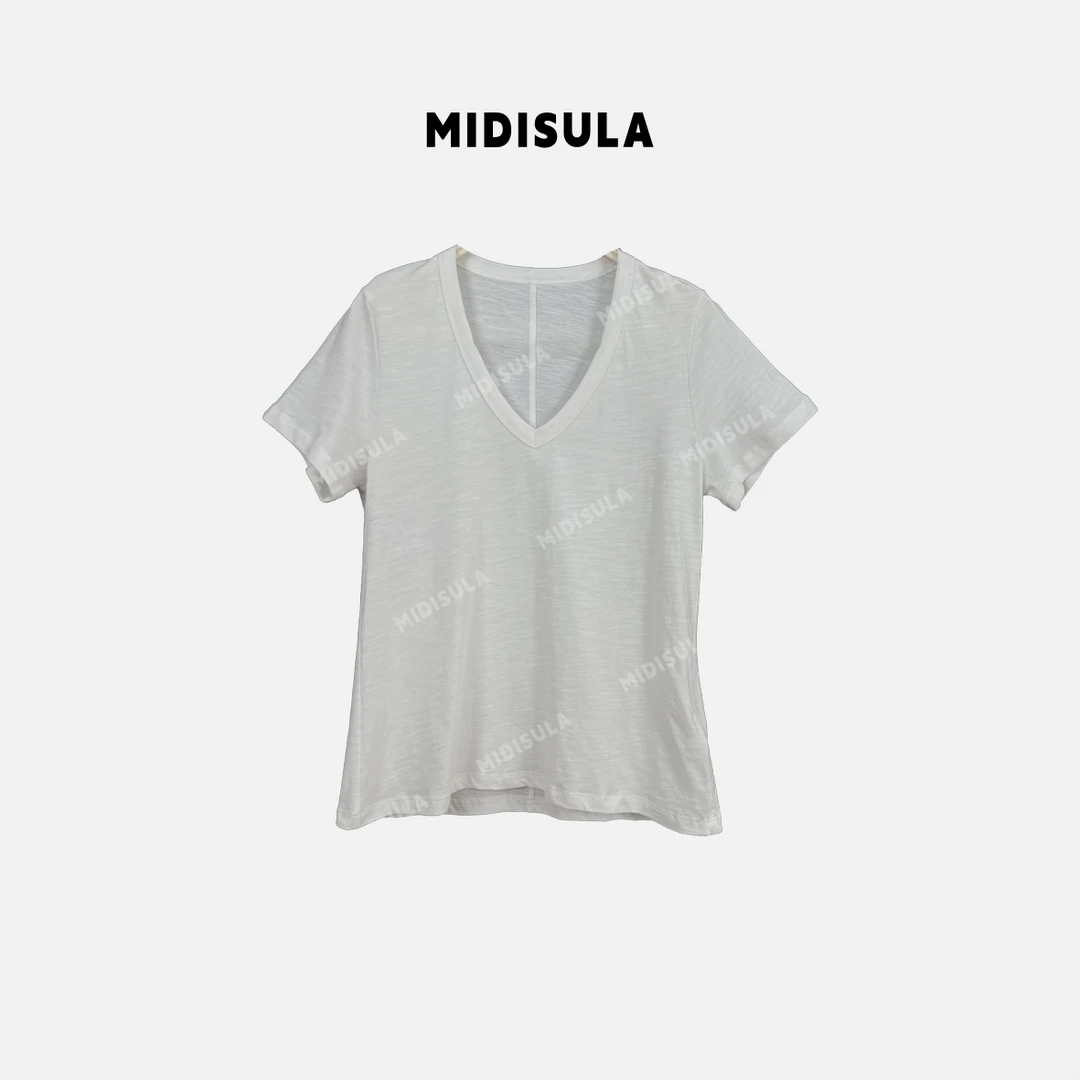 【H.MDSL】简约v领后中线正肩短袖T恤宽松休闲百搭打底衫上衣#0059