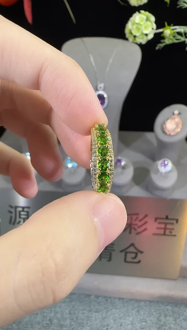 戒指透辉石银S925镶嵌5mm戒指