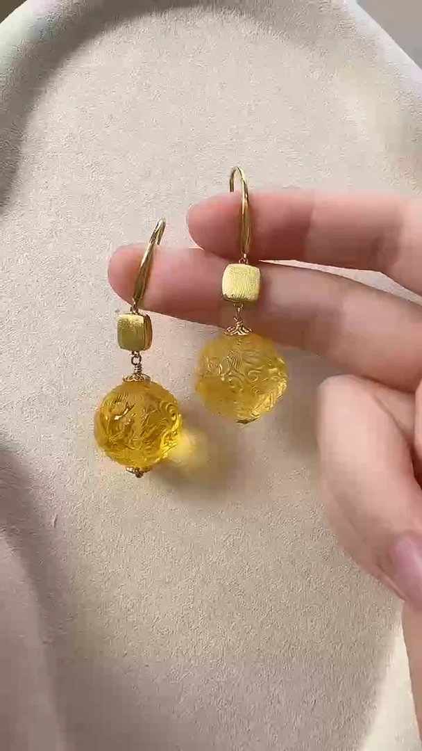 琥珀未镶嵌耳饰耳环