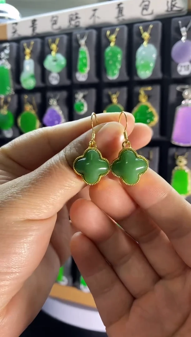 【闪购商品】和田玉耳饰银S925镶嵌034