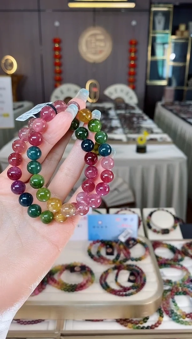 未镶嵌老矿碧玺彩虹冰体单圈手串9mm+碧玺多样性发一条mz