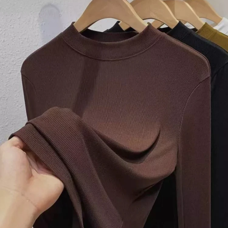 A09女士半高领百搭打底衫春秋薄款纯色长袖打底衫
