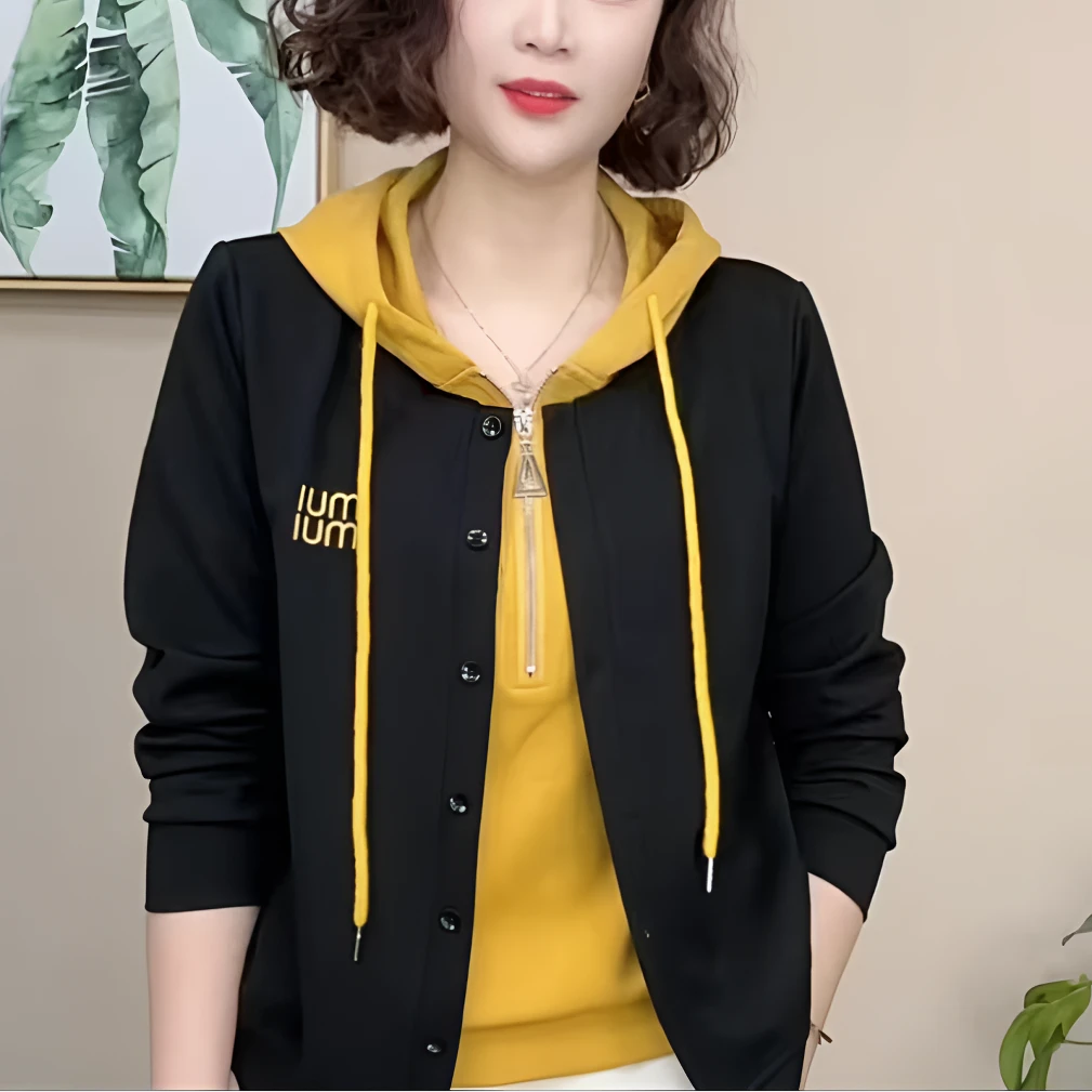 秋季新款洋气时尚高级感假两件开衫长袖卫衣百搭打底衫女修身上衣