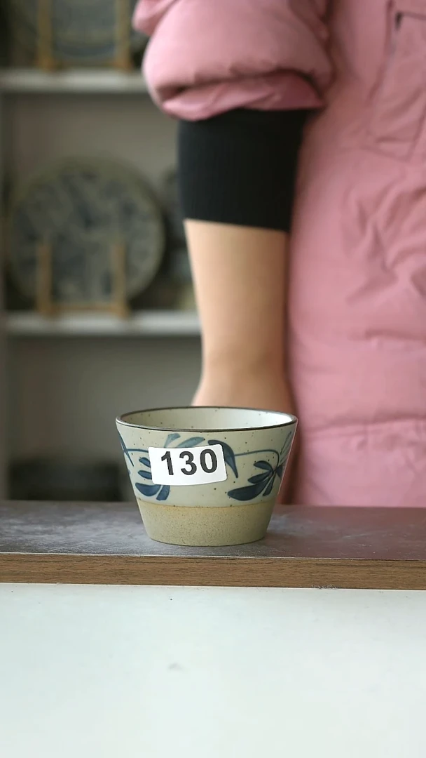 陶瓷瑕130粗陶手绘常春藤猪口杯220ml@7-10@不退不换