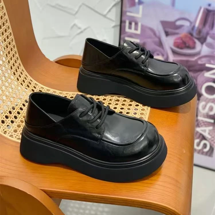 9506-2英伦风厚底系带乐福鞋女鞋春季新款时尚百搭增高轻便小皮鞋