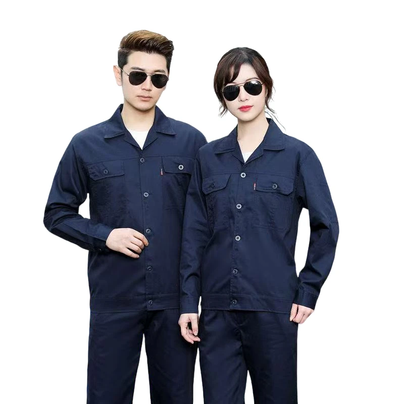 夏季长袖薄款纽扣工作服套装男女劳保服厂服车间建筑工程服外套男