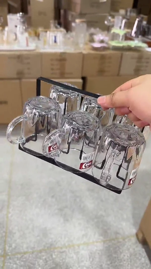 水晶玻璃盖子款245毫升6个+杯架