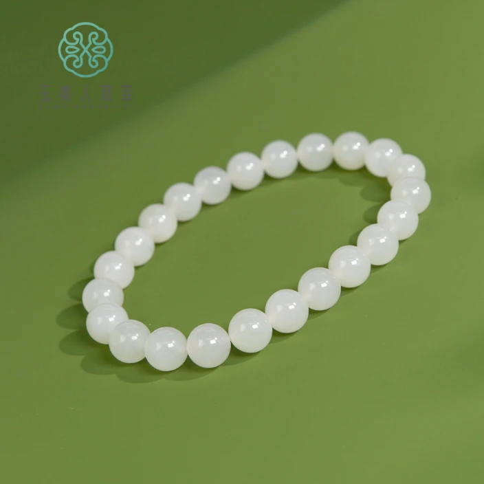 石惑珠宝+和田玉单圈圆珠手串约8mm-多样性发一