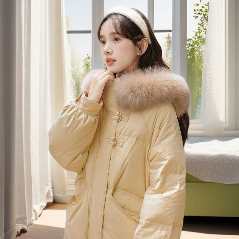 大毛领羽绒服女款冬季2025新款高级感时尚加厚保暖长款连帽棉袄面