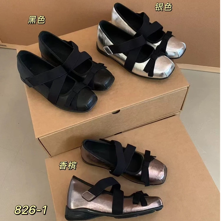 826-1芭蕾风蝴蝶结玛丽珍单鞋女银色厚底小皮鞋内增高女鞋
