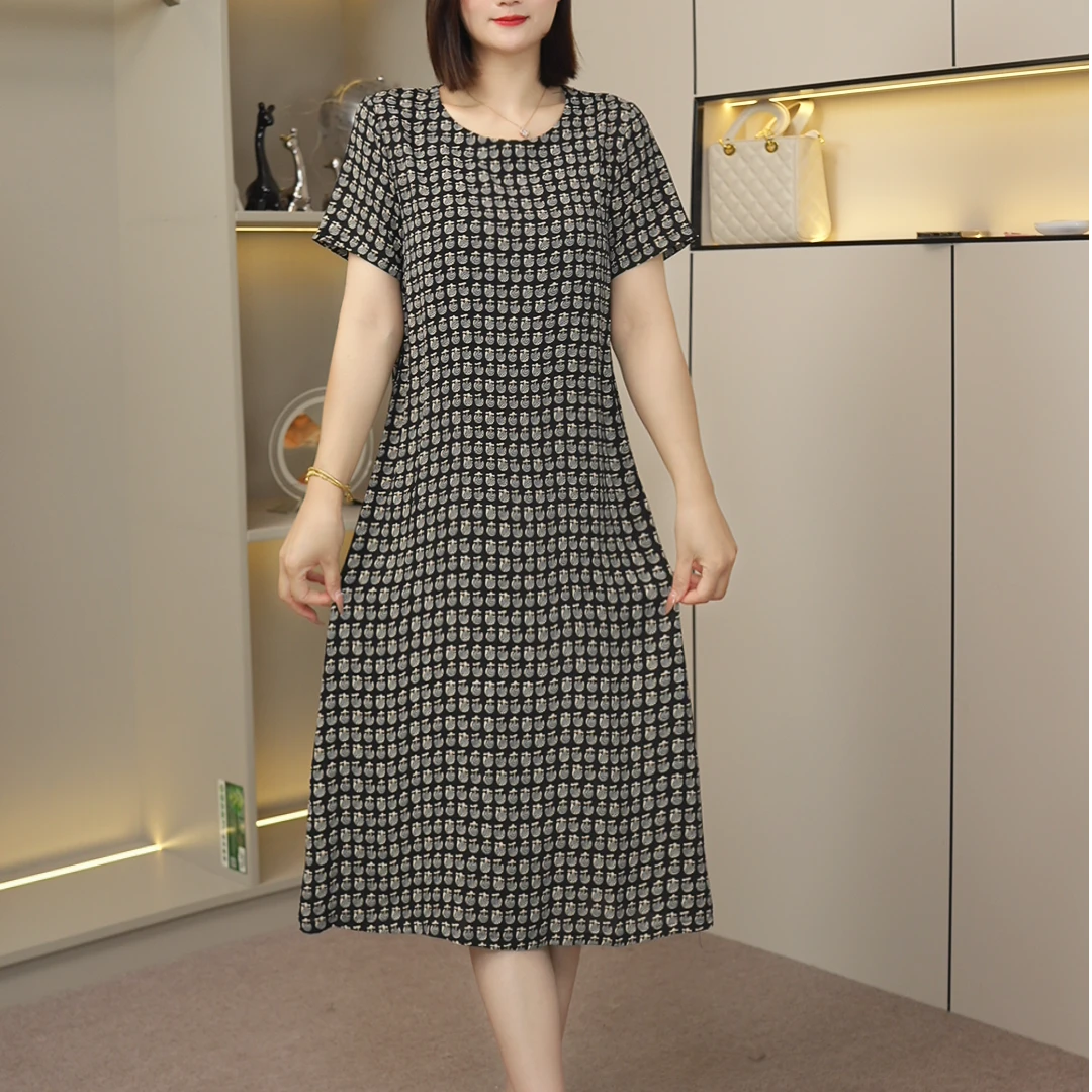 【小花菇】夏季爆款百搭休闲圆领简约亲肤连衣裙