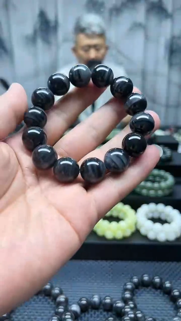 手串未镶嵌和田玉戈壁青花卡16纯天然拍一发一