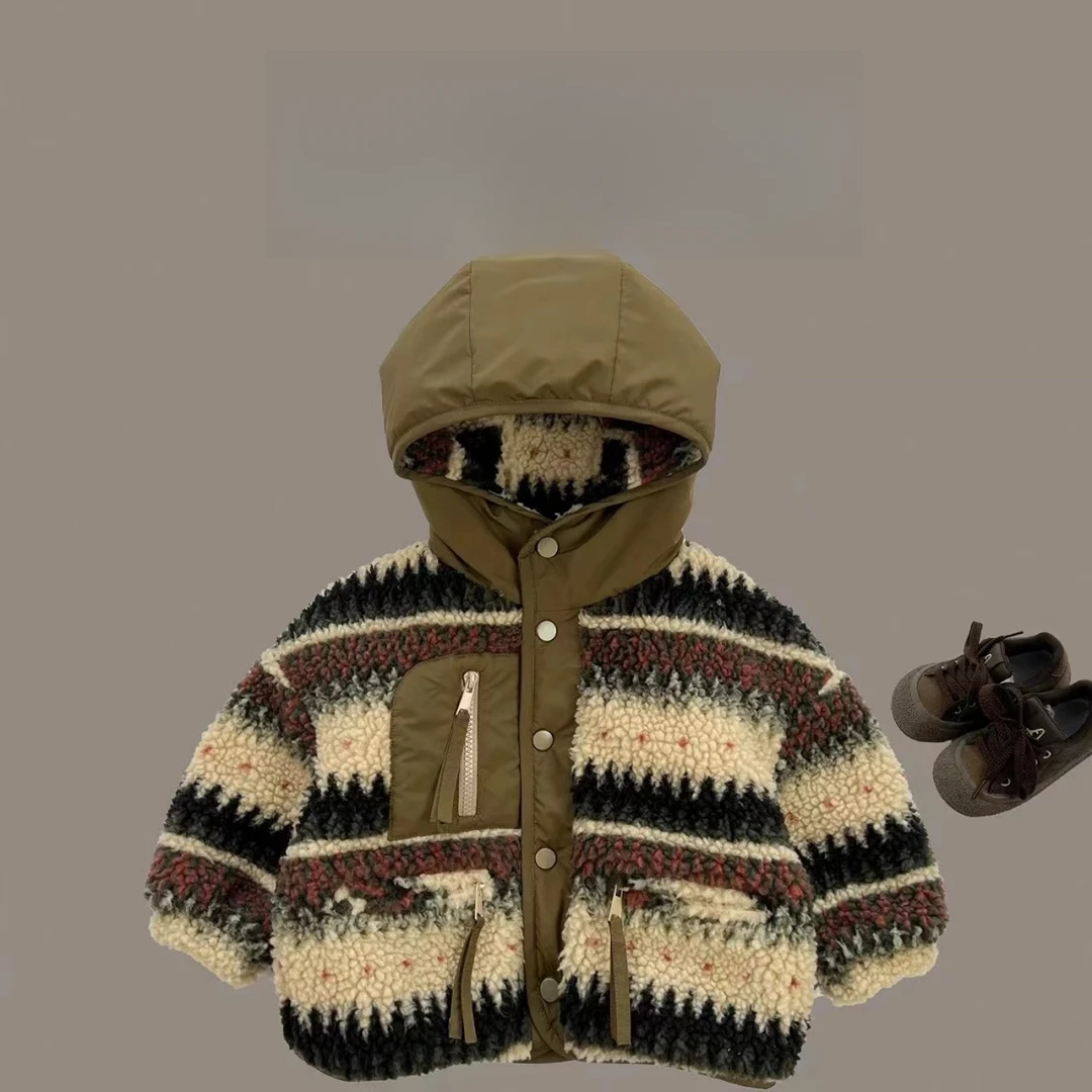 儿童毛毛衣加厚2024秋冬新款儿童连帽加厚保暖棉服洋气韩版时髦外