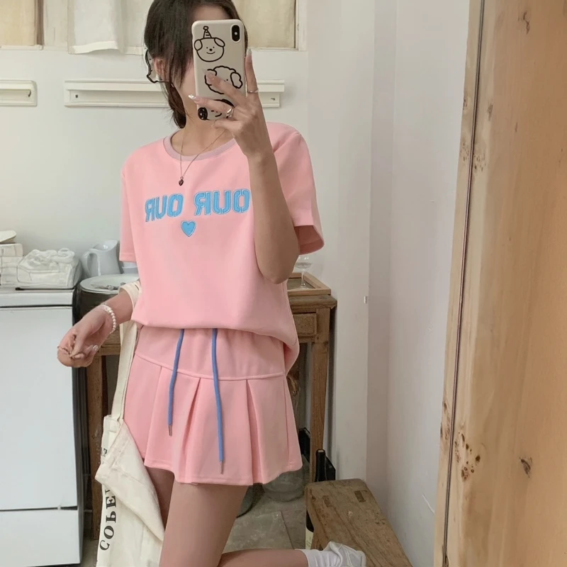 【晨浠定制】深圳南油时尚休闲字母上衣半裙套装6382