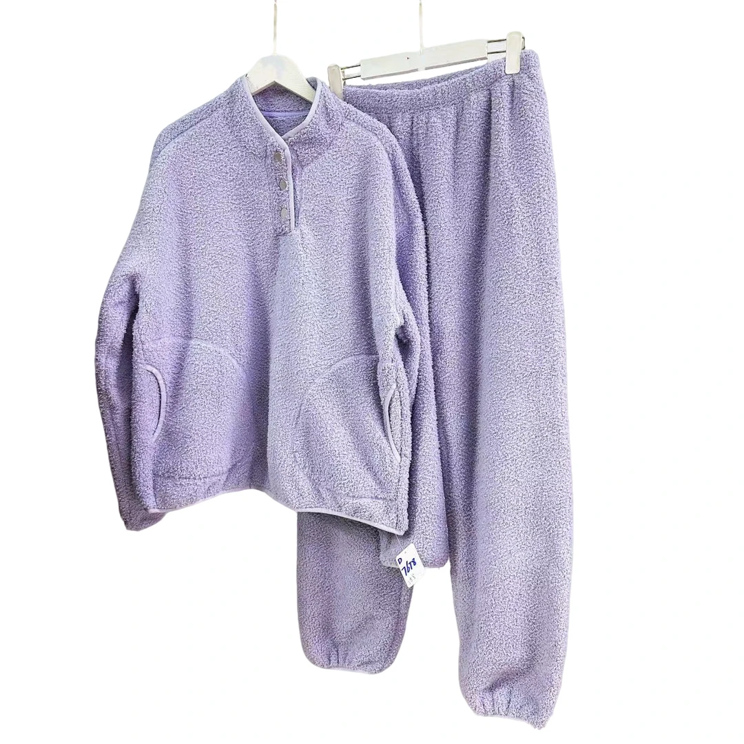 7678-外穿三粒纽扣运动休闲家居服套装（丁香紫）