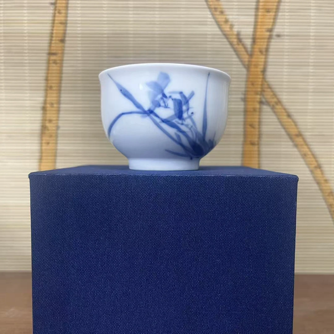 气窑青花兰花炉式杯(配礼盒)满容70ml