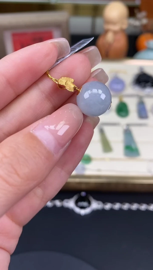 吊坠(不含链)18K金镶嵌翡翠圆珠18K金扣镶嵌@@CMT1558-1