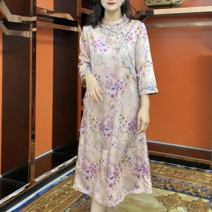 [粉黛]新中式国风花罗连衣裙