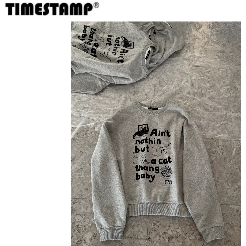 【TIMESTAMP】2025/625837早春新款时尚简约洋气百搭小猫卫衣