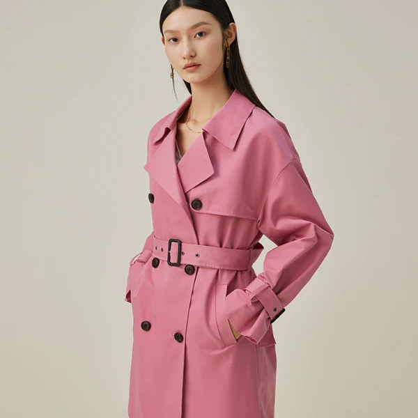 【薇薇专属】纯色通勤风衣女气质翻驳领收腰显瘦外套431396-96613