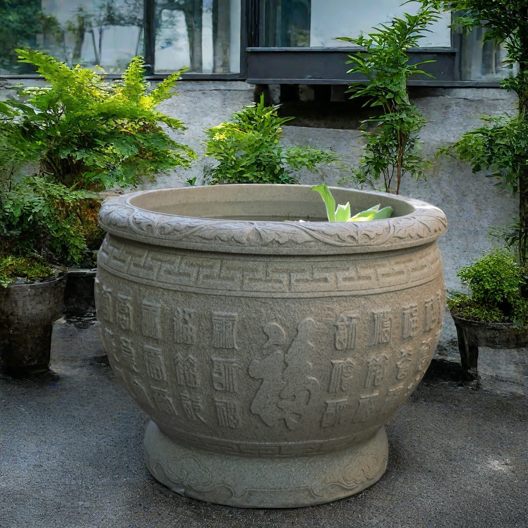 昇岩仿石雕水缸门海鱼缸超大号流水缸睡莲荷花缸复古庭院客厅