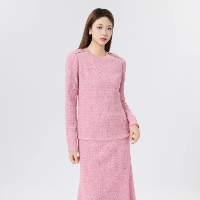 AMASS/阿玛施新款高腰百搭时尚气质纯色圆领上衣5301074