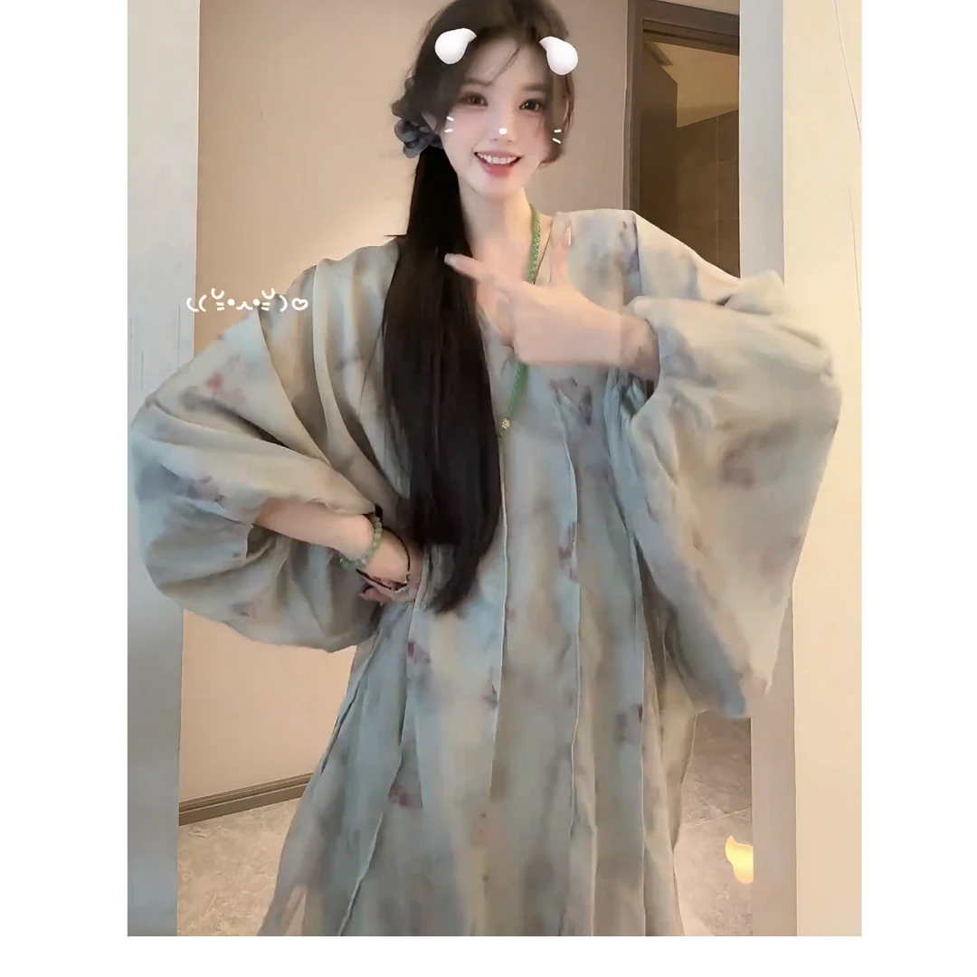 富鱼软 巨好看的秋装薄纱连衣裙女宴会新中式禅意风长裙子汉元素