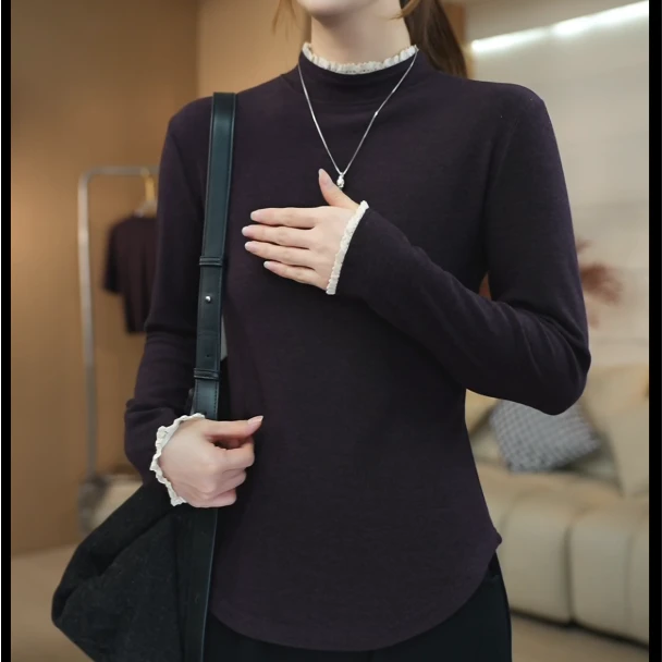 SHUOBAI/说白【蕾丝花边】320g 暖肤绒 长袖遮肉显瘦打底衫 2115#