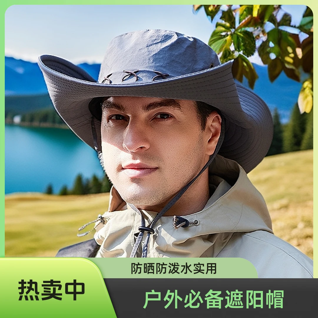 运动男士运动风透气太阳帽速干护脖颈帽子遮阳帽平顶夏季登山帽子