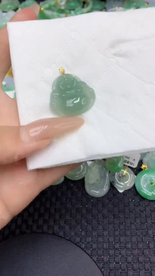 翡翠18K金镶嵌颈饰天然缅甸A货翡翠