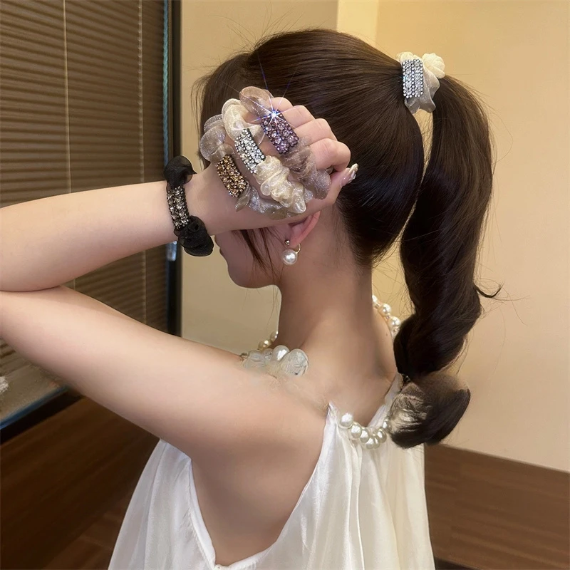 简约气质网纱闪钻发圈女网红百搭扎头发绳东大门马尾皮筋头绳发饰