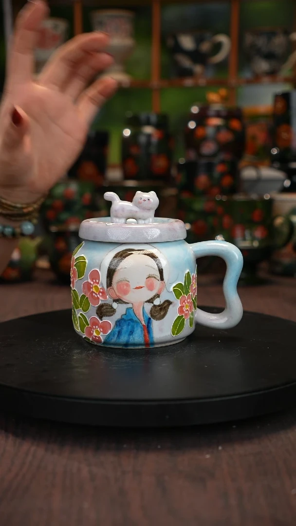 油画    手绘釉下彩杯子