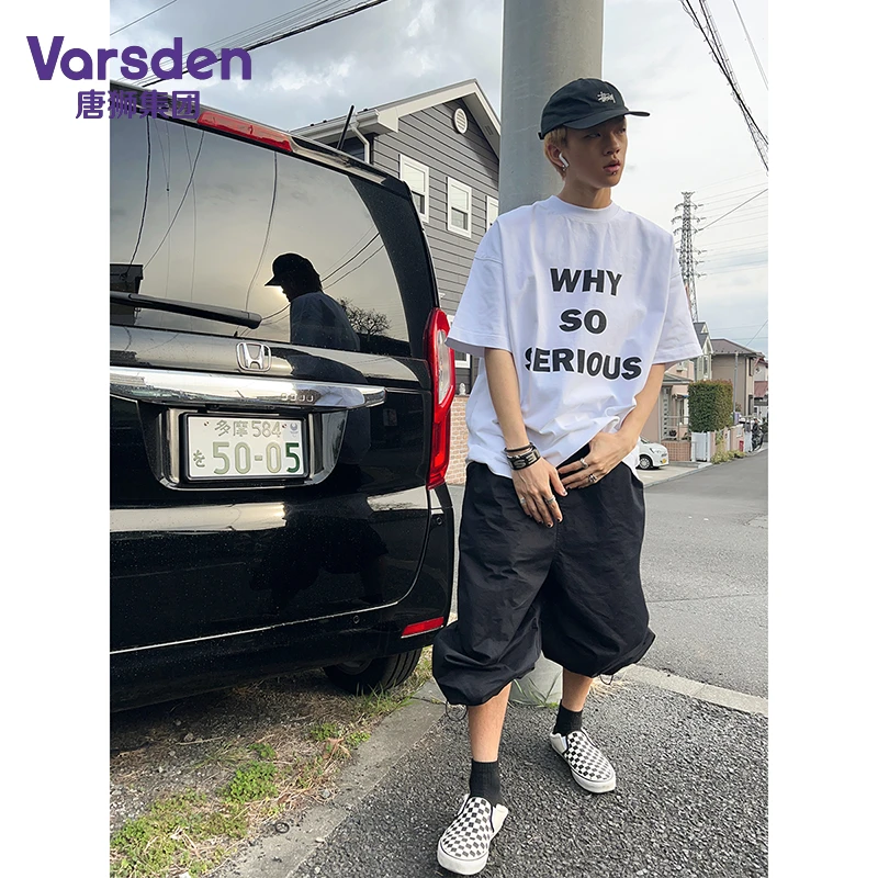 唐狮集团Varsden日系复古字母印花短袖男宽松半袖T恤夏季宽松短袖